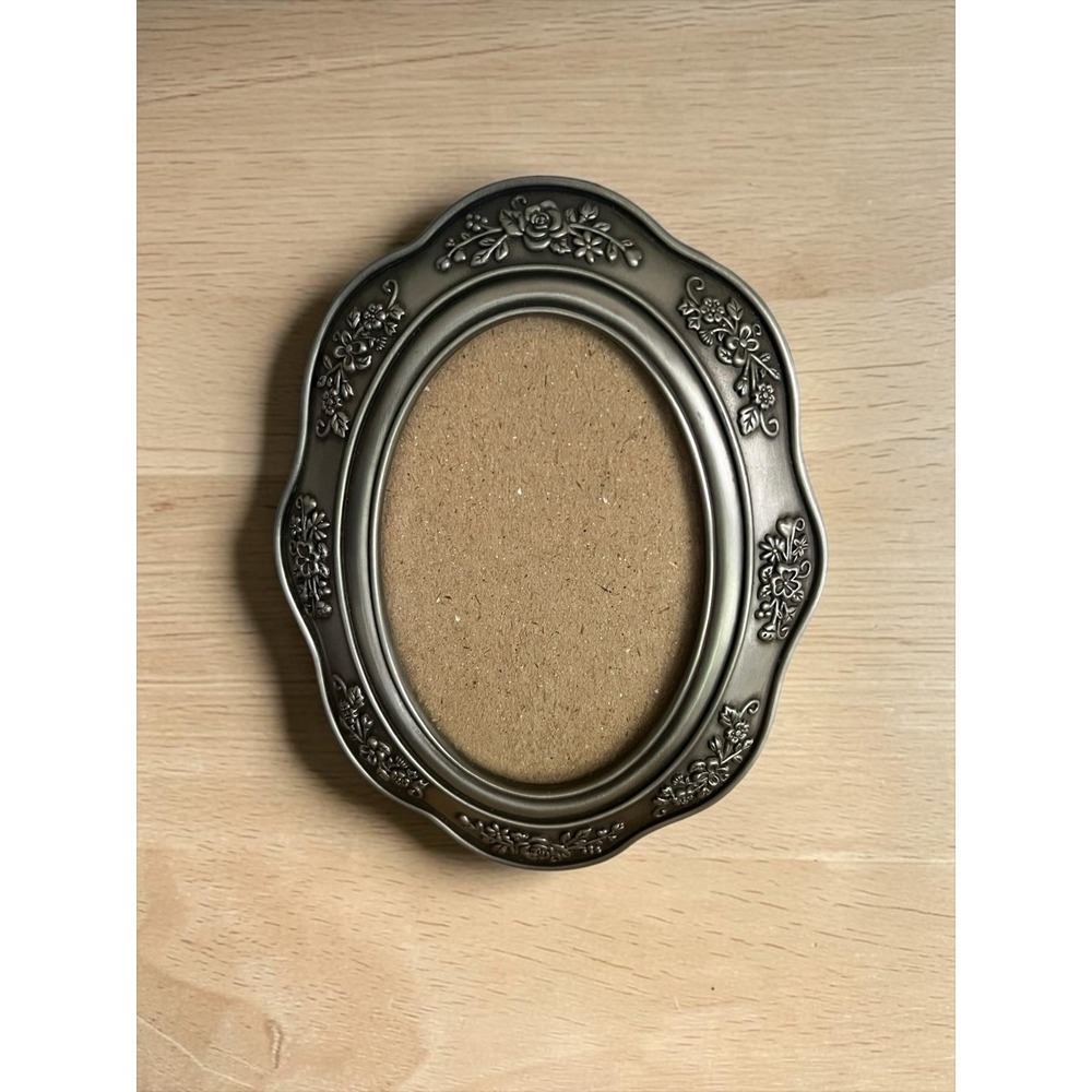 Vintage Oval Pewter Floral Picture Frame For A 4x6 Photo Malden Victorian Style